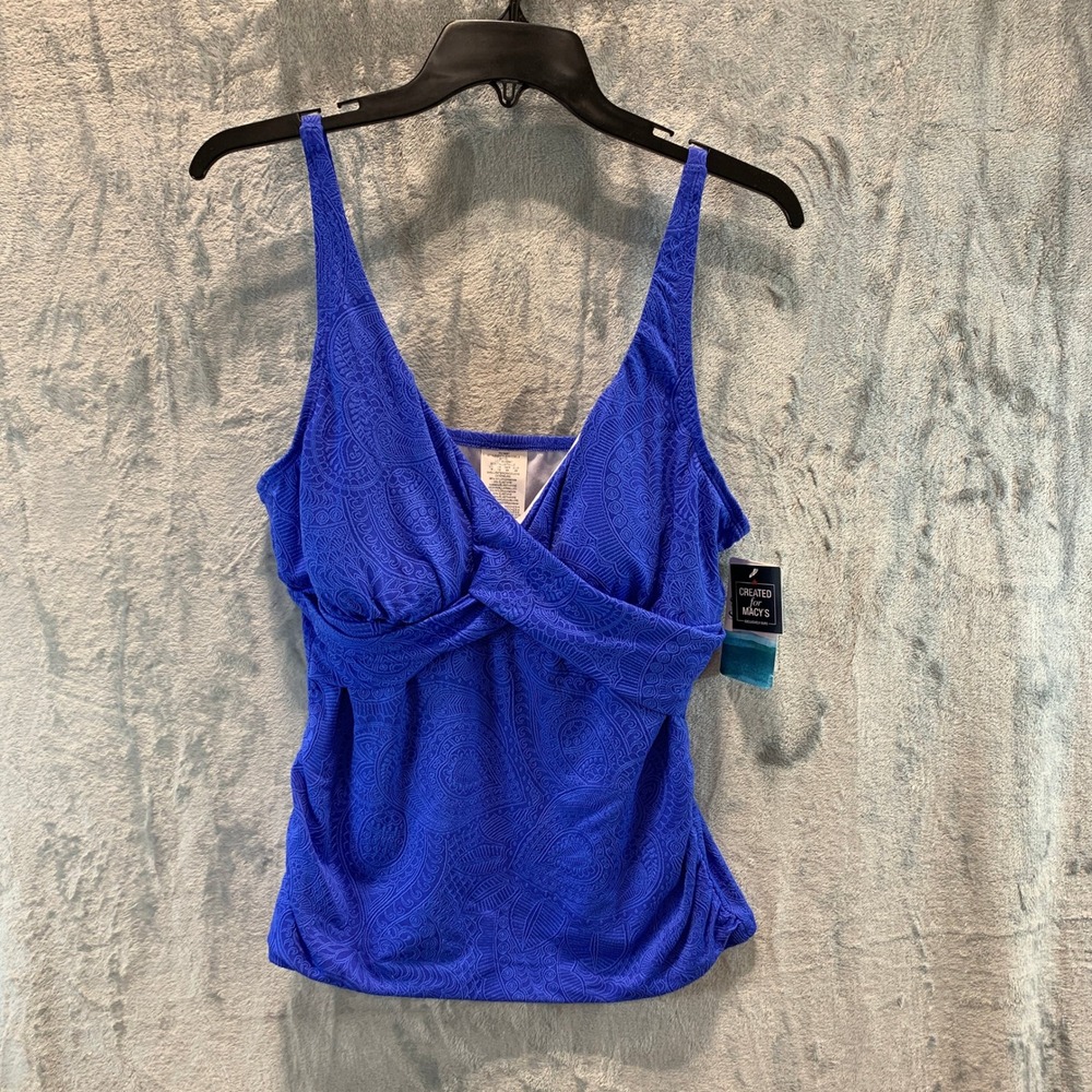 Swim Solutions Blue Iris Crossover‎ OTS Tankini Top Paisley Jacquard Size 16 NEW